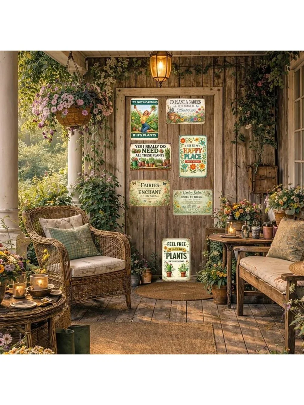 Vintage Garden Metal Signs Set - Retro Rustic Wall Decor for Home, Patio & Plant